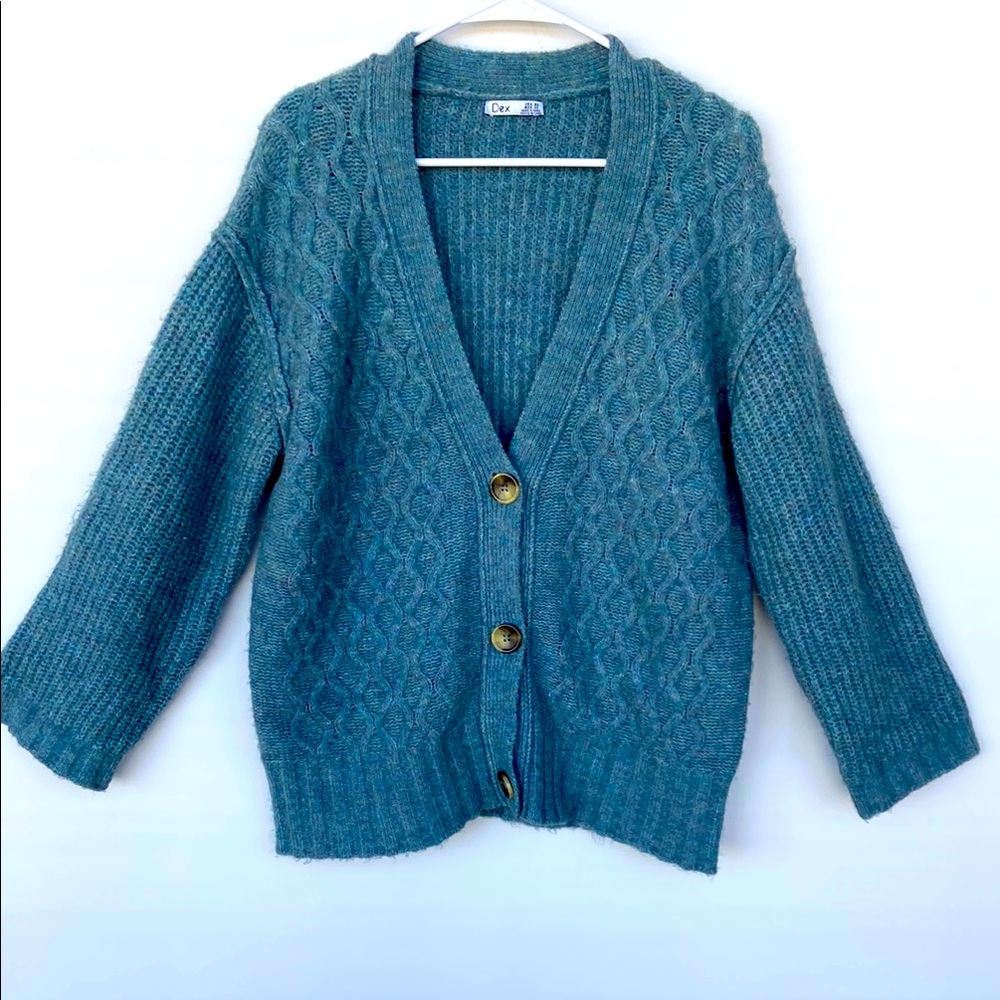 Blue Cable Knit Cardigan